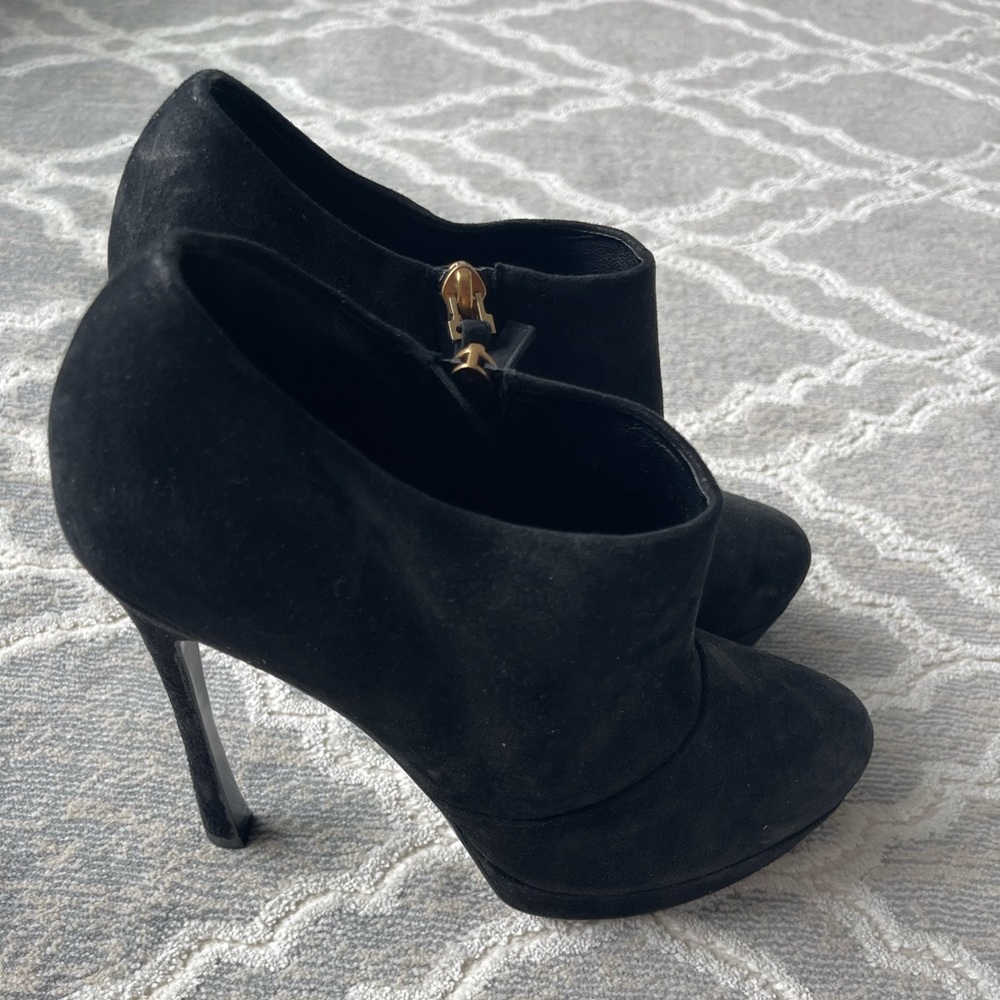 YSL black suede bootie heels 40